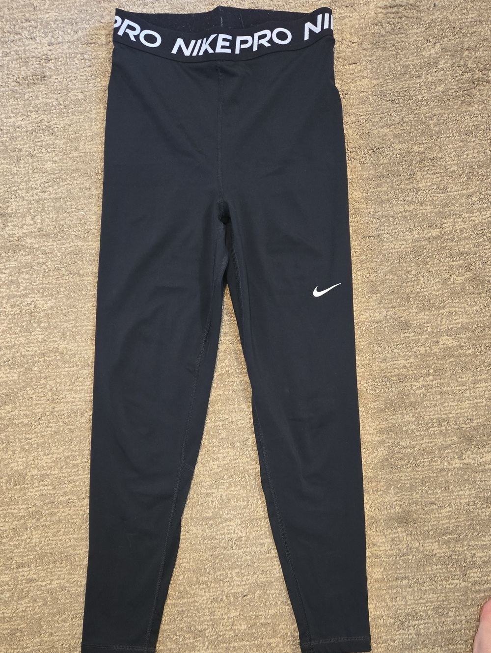 Nike Black Leggings with White Swoosh and Nike Pro Waistband